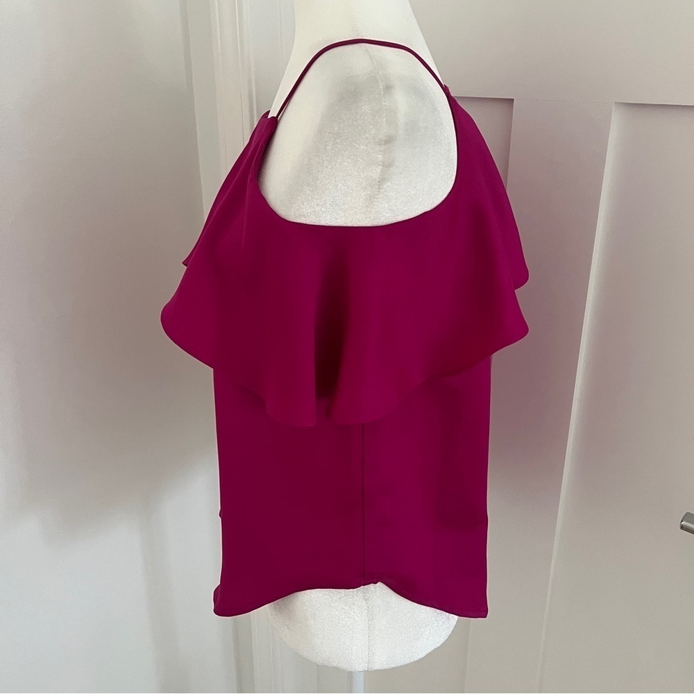 Aqua Magenta fuchsia pink Women's satin sleeveless Top blouse Sz XS *P17 - Picture 3 of 3
